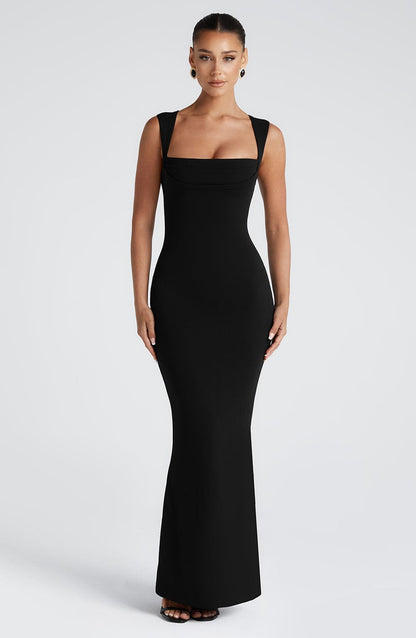 Women's Square Neck Bodycon Maxi Dress | Formal Evening Wear | Sleeveless Slit | Steven & Levon