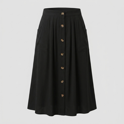 Button Front Midi Skirt | Women | Button-Front | Pockets | A-Line Everyday Skirt | Steven & Levon