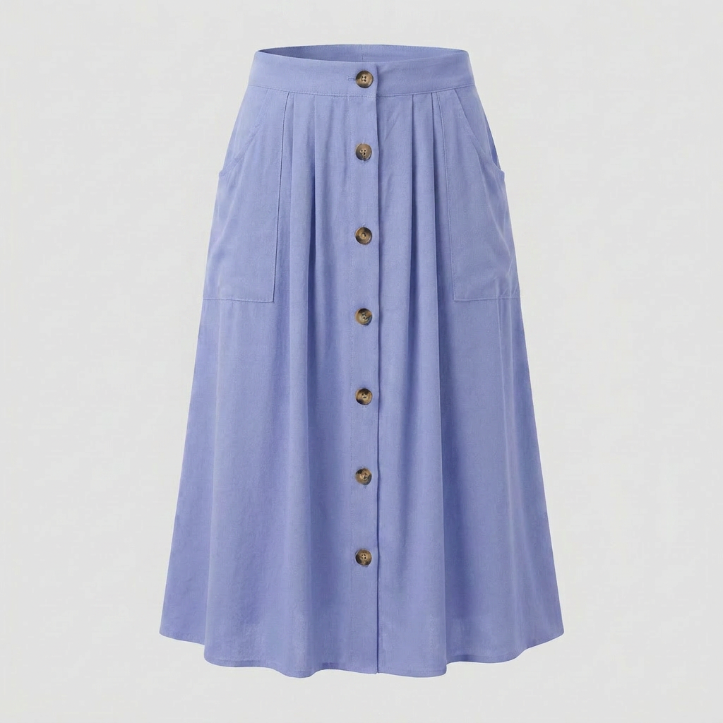 Button Front Midi Skirt | Women | Button-Front | Pockets | A-Line Everyday Skirt | Steven & Levon
