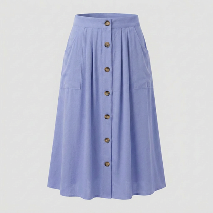Button Front Midi Skirt | Women | Button-Front | Pockets | A-Line Everyday Skirt | Steven & Levon