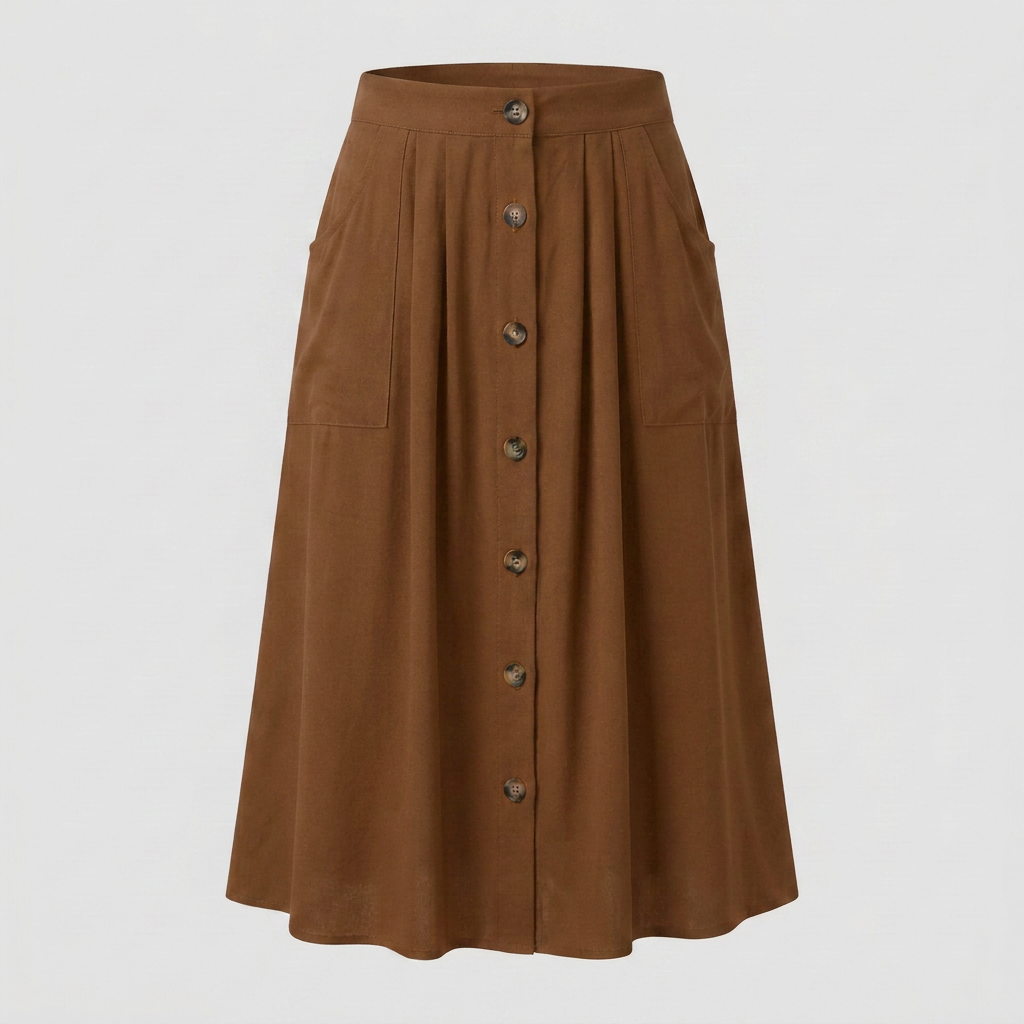 Button Front Midi Skirt | Women | Button-Front | Pockets | A-Line Everyday Skirt | Steven & Levon