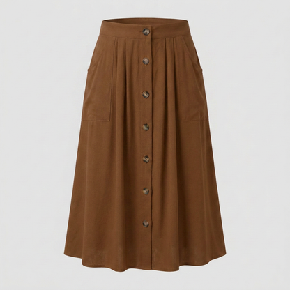 Button Front Midi Skirt | Women | Button-Front | Pockets | A-Line Everyday Skirt | Steven & Levon