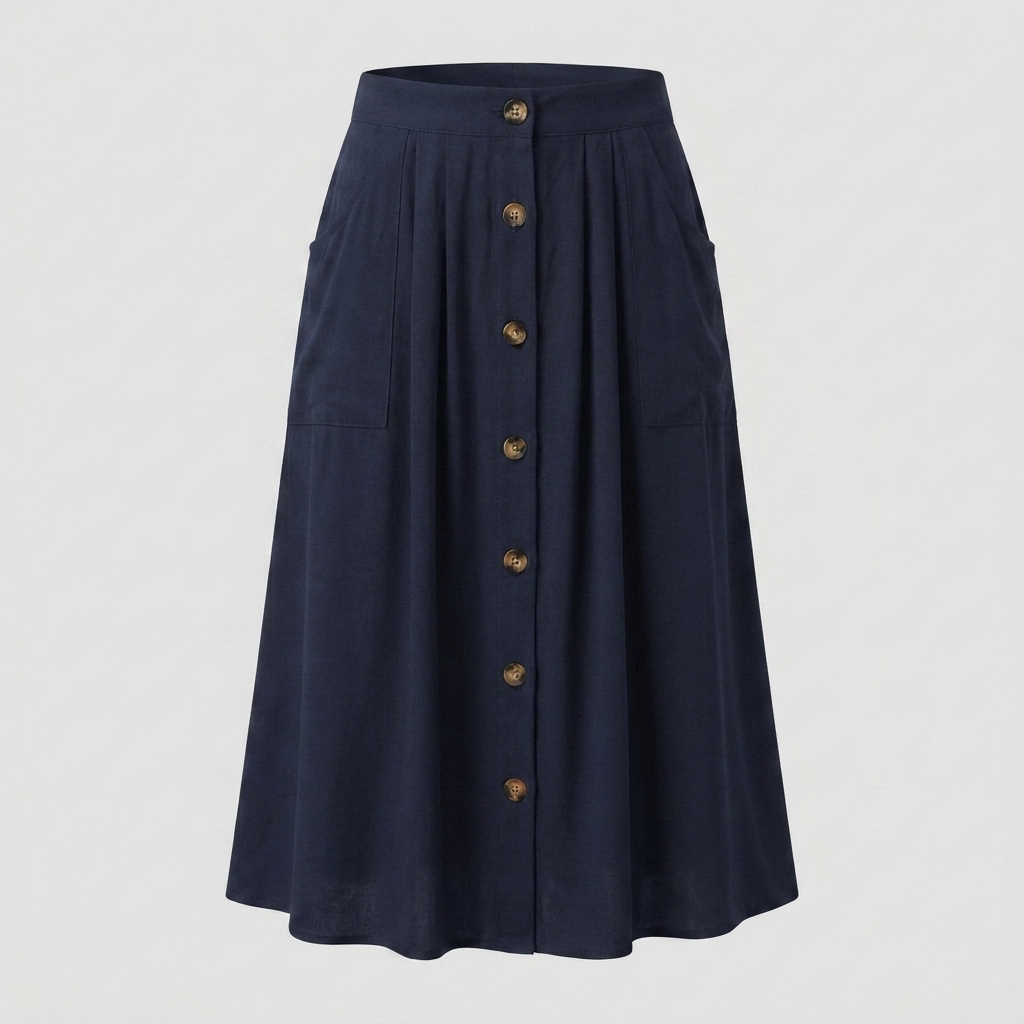 Button Front Midi Skirt | Women | Button-Front | Pockets | A-Line Everyday Skirt | Steven & Levon