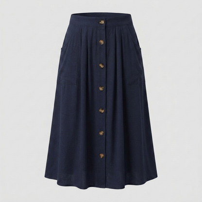 Button Front Midi Skirt | Women | Button-Front | Pockets | A-Line Everyday Skirt | Steven & Levon