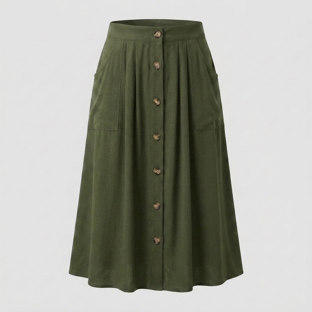 Button Front Midi Skirt | Women | Button-Front | Pockets | A-Line Everyday Skirt | Steven & Levon
