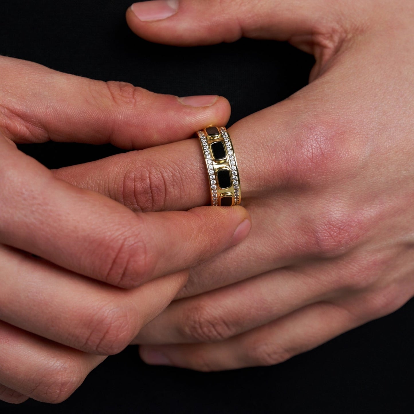 Iced Onyx Band Ring | Gold| Unisex | Stainless Steel | Black Onyx | Steven & Levon
