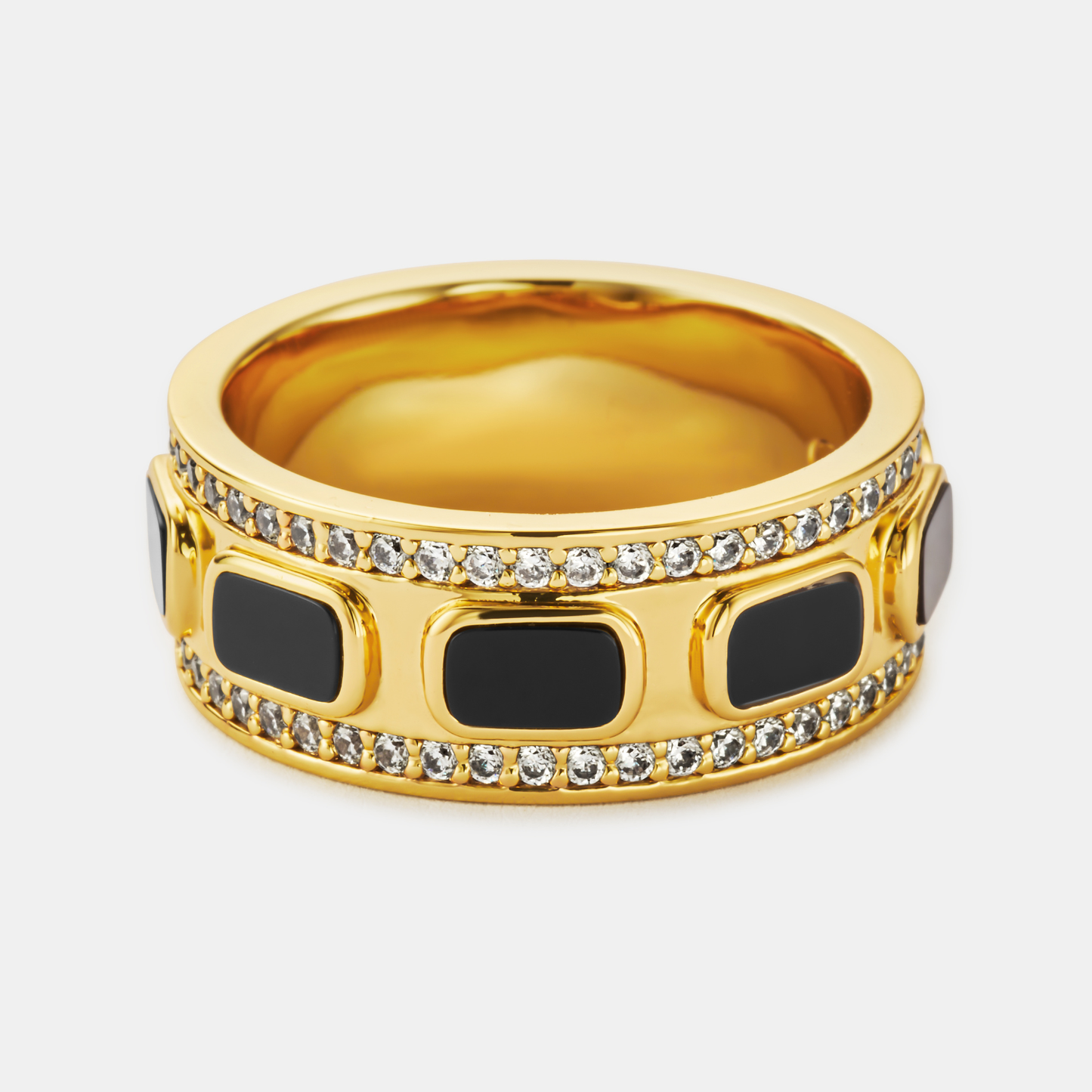 Iced Onyx Band Ring | Gold| Unisex | Stainless Steel | Black Onyx | Steven & Levon
