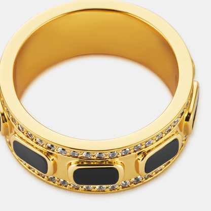 Iced Onyx Band Ring | Gold| Unisex | Stainless Steel | Black Onyx | Steven & Levon