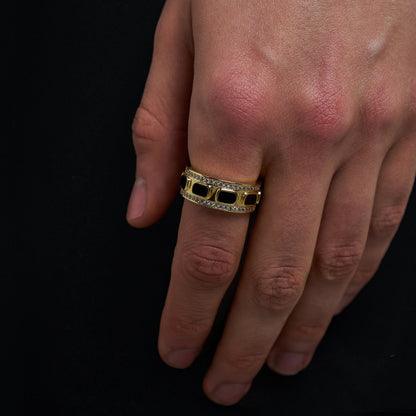 Iced Onyx Band Ring | Gold| Unisex | Stainless Steel | Black Onyx | Steven & Levon