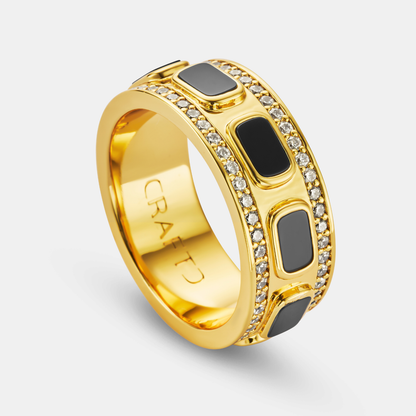 Iced Onyx Band Ring | Gold| Unisex | Stainless Steel | Black Onyx | Steven & Levon