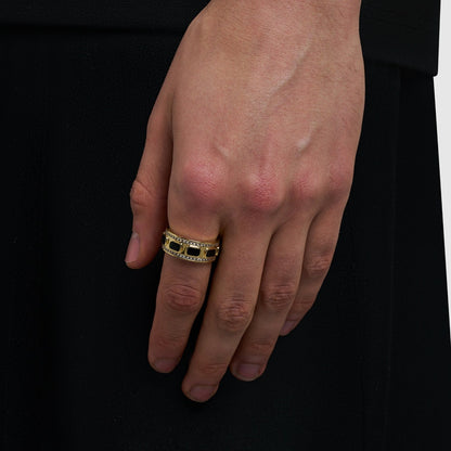 Iced Onyx Band Ring | Gold| Unisex | Stainless Steel | Black Onyx | Steven & Levon
