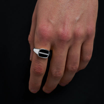 Iced Onyx Signet Ring | Silver| Unisex | Stainless Steel | Black Onyx | Steven & Levon