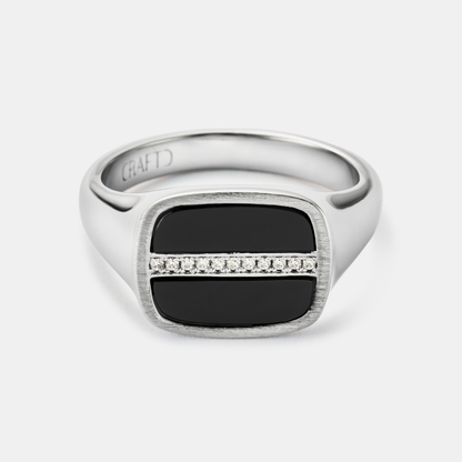 Iced Onyx Signet Ring | Silver| Unisex | Stainless Steel | Black Onyx | Steven & Levon