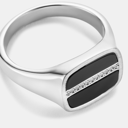 Iced Onyx Signet Ring | Silver| Unisex | Stainless Steel | Black Onyx | Steven & Levon