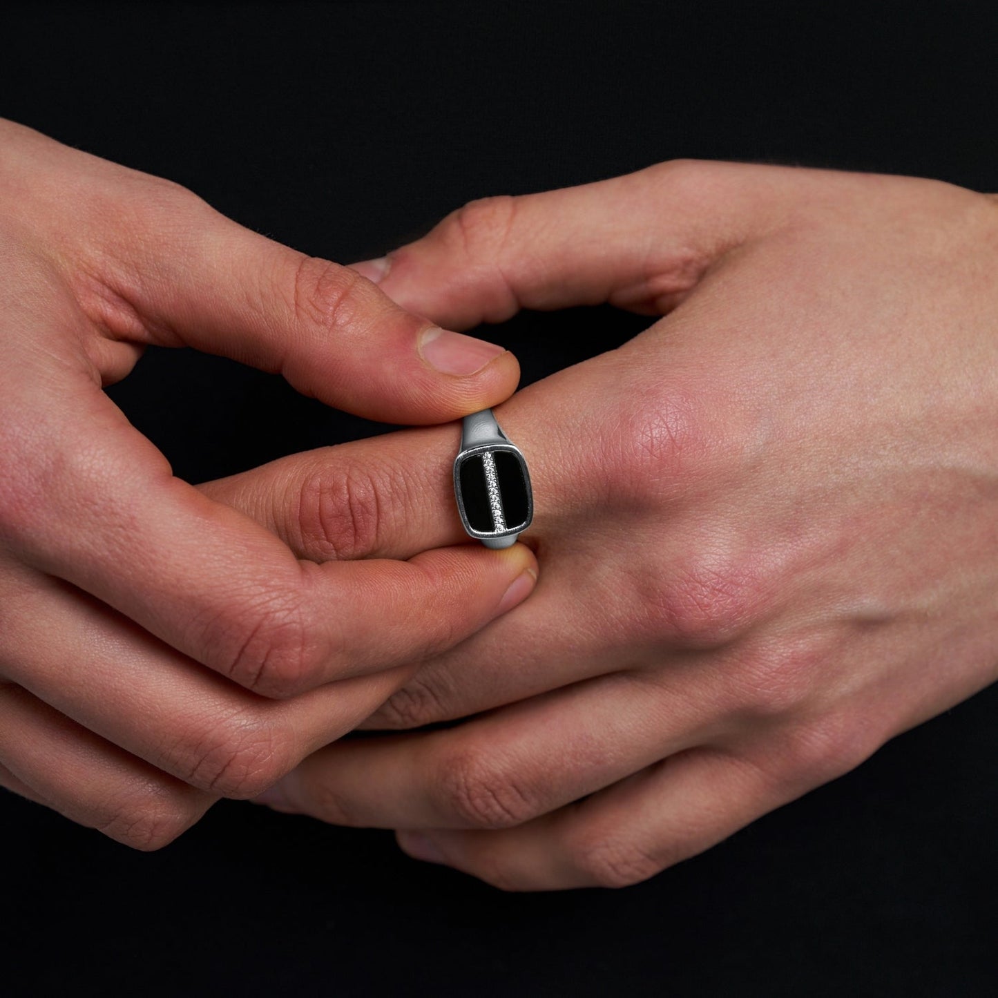 Iced Onyx Signet Ring | Silver| Unisex | Stainless Steel | Black Onyx | Steven & Levon
