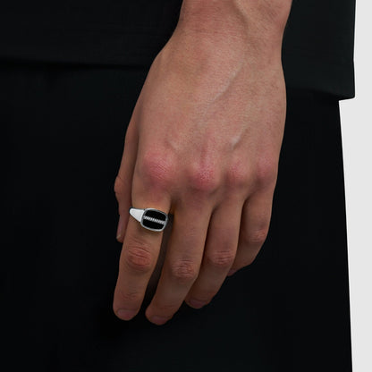 Iced Onyx Signet Ring | Silver| Unisex | Stainless Steel | Black Onyx | Steven & Levon