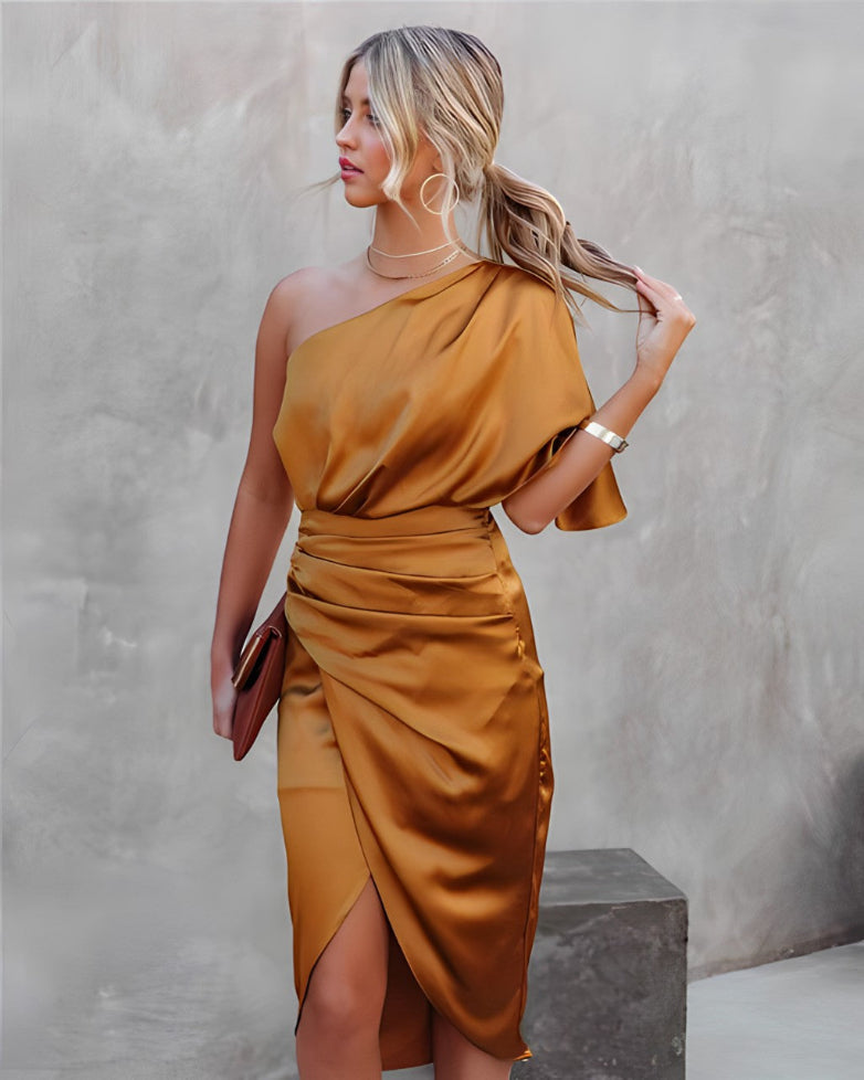 Asymmetrical Off Shoulder Dress | Women | Elegant Fit | Modern Style | Party Wear | Steven & Levon
