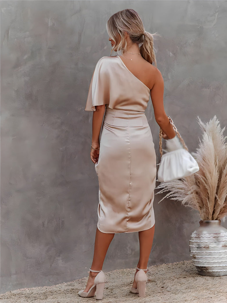Asymmetrical Off Shoulder Dress | Women | Elegant Fit | Modern Style | Party Wear | Steven & Levon