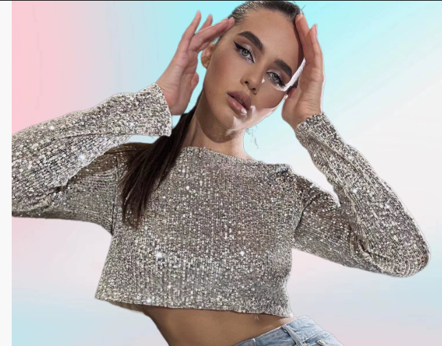 Sequin Cropped Top | Women | Sparkly Party Top | Evening Wear | Steven & Levon