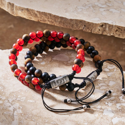 Jasper Stack Bead Bracelet | Men | Natural Jasper & Tiger’s Eye | Adjustable Stackable Bracelet | Steven & Levon