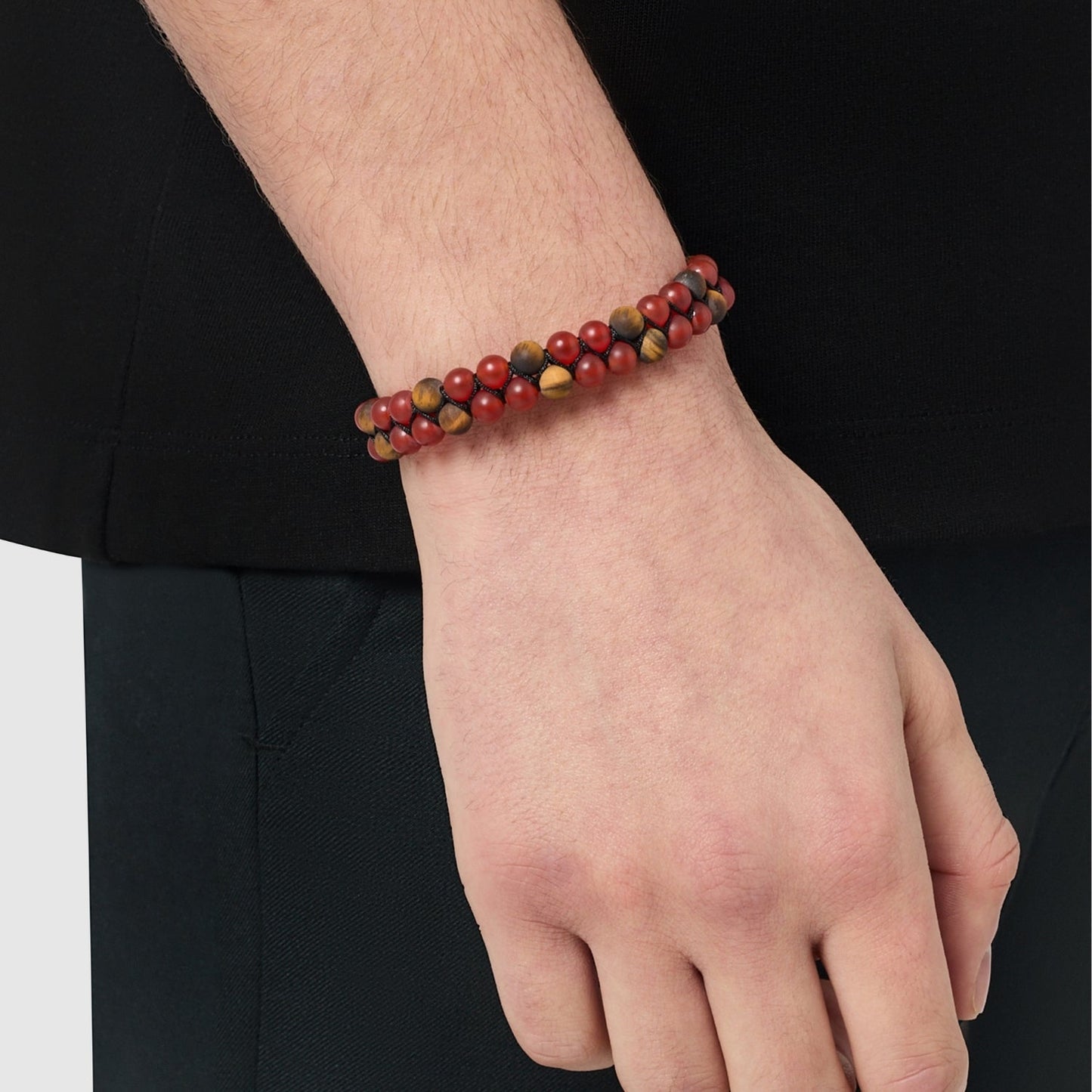 Jasper Stack Bead Bracelet | Men | Natural Jasper & Tiger’s Eye | Adjustable Stackable Bracelet | Steven & Levon