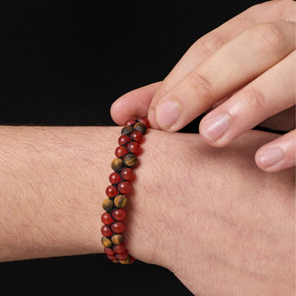 Jasper Stack Bead Bracelet | Men | Natural Jasper & Tiger’s Eye | Adjustable Stackable Bracelet | Steven & Levon