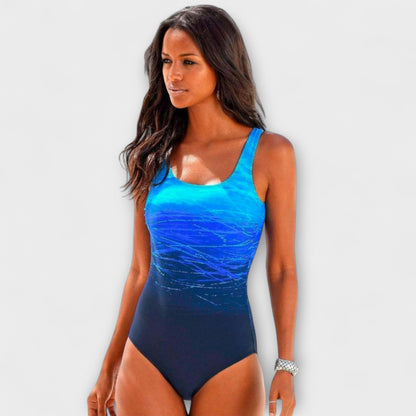 Ombre One-Piece Swimsuit | Women | Nylon & Spandex Blend | Scoop Neck Stretch Fit Swimwear | Steven & Levon