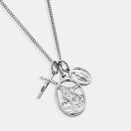 Jesus Mary Pendant Necklace | Silver | 316L Stainless Steel | Rhodium Finish | Religious Jewellery | Steven & Levon