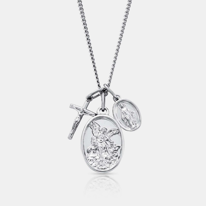 Jesus Mary Pendant Necklace | Silver | 316L Stainless Steel | Rhodium Finish | Religious Jewellery | Steven & Levon