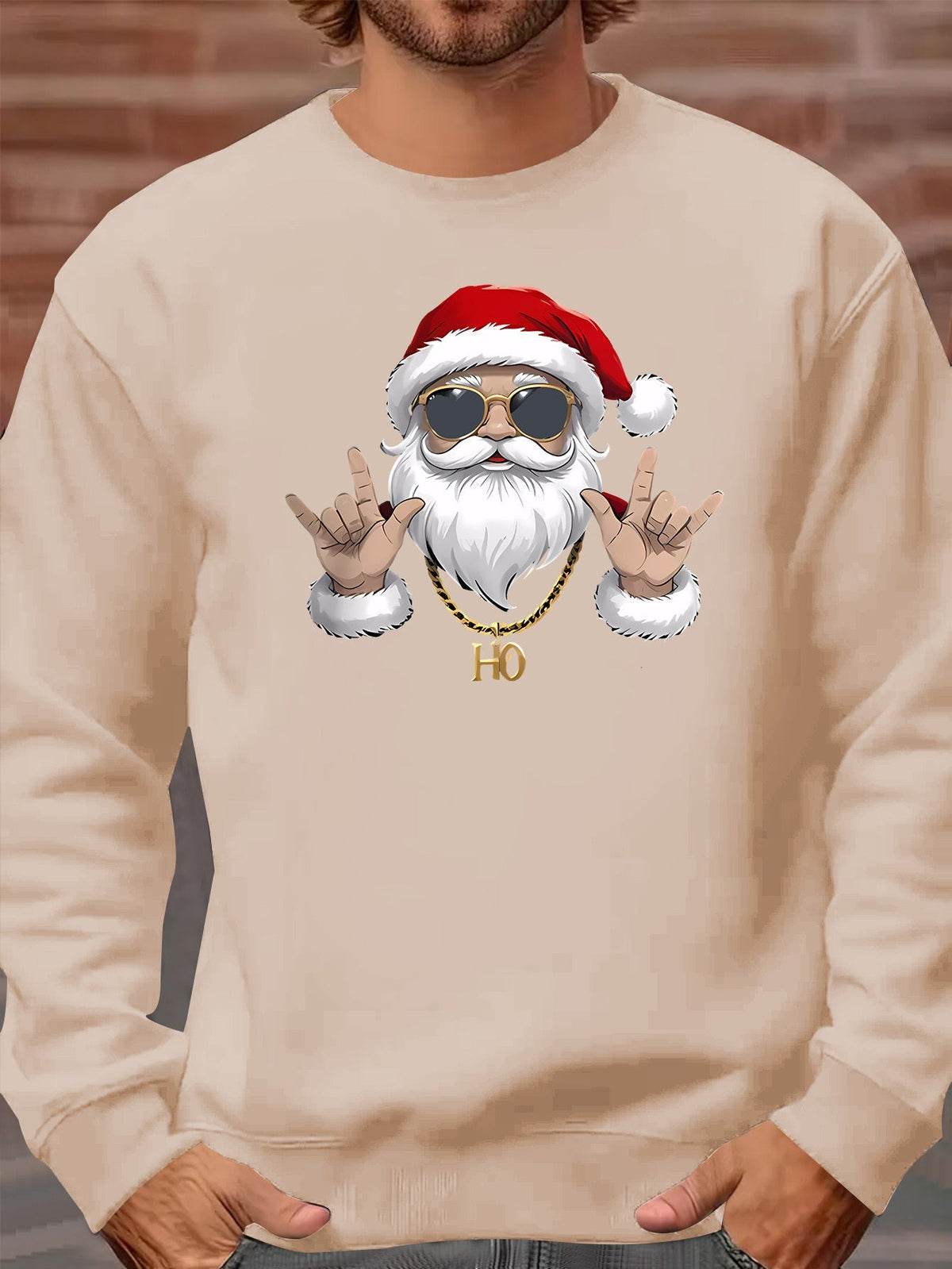 Santa Print Sweatshirt | Men's Long Sleeve | Festive Christmas Pullover | Steven & Levon