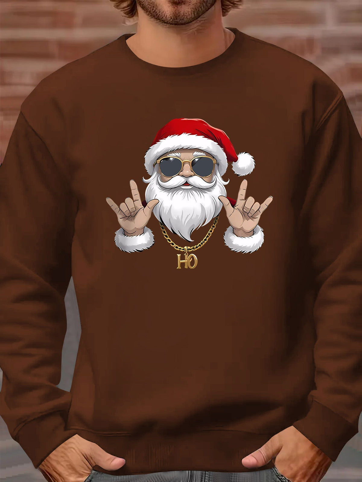 Santa Print Sweatshirt | Men's Long Sleeve | Festive Christmas Pullover | Steven & Levon
