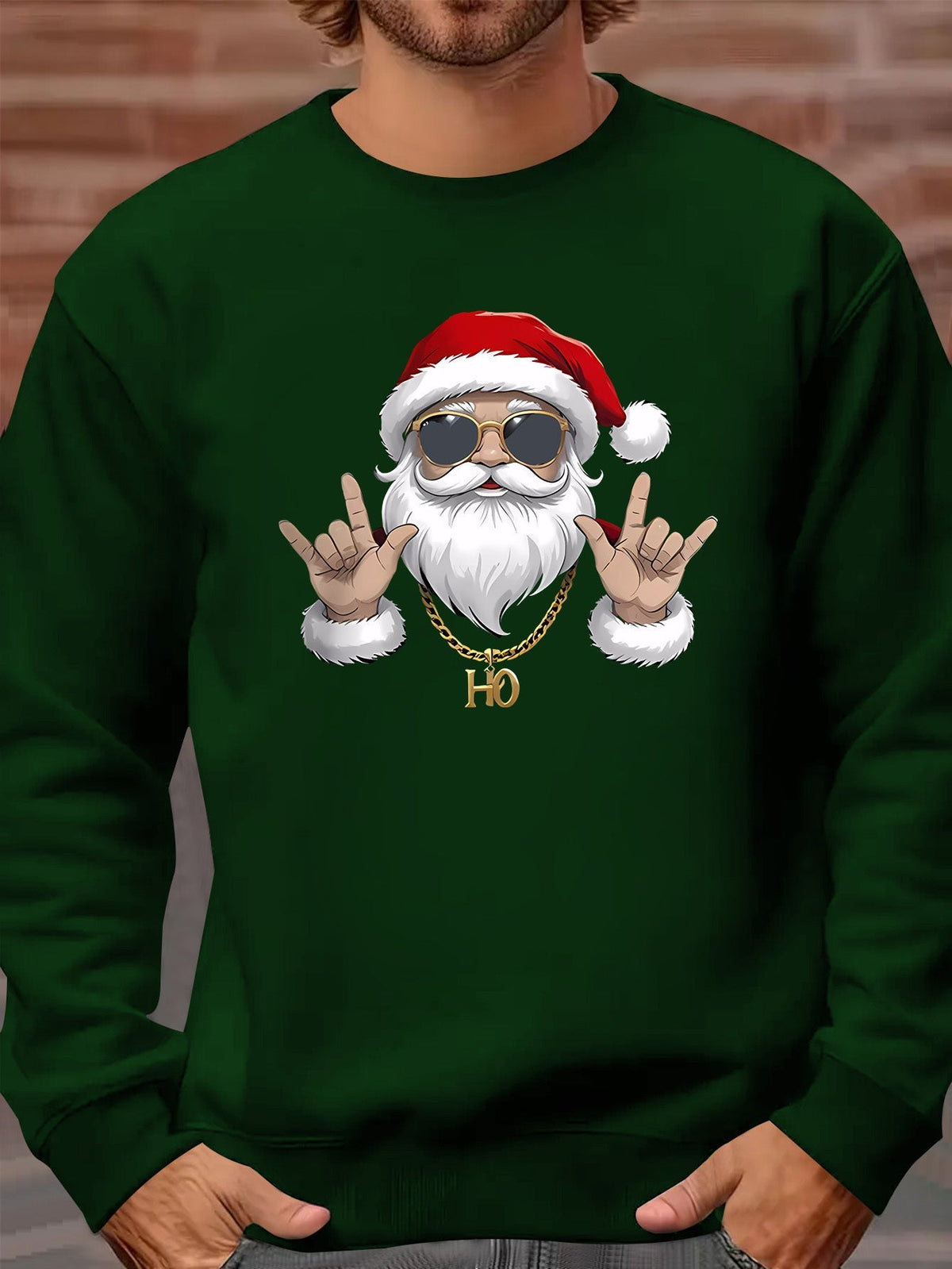 Santa Print Sweatshirt | Men's Long Sleeve | Festive Christmas Pullover | Steven & Levon