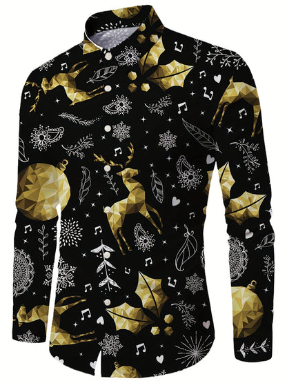 Festive Christmas Shirt | Men's Stand Collar | Button Detail | Holiday Style | Steven & Levon
