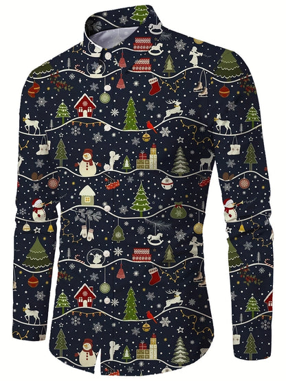 Festive Christmas Shirt | Men's Stand Collar | Button Detail | Holiday Style | Steven & Levon