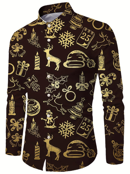 Festive Christmas Shirt | Men's Stand Collar | Button Detail | Holiday Style | Steven & Levon