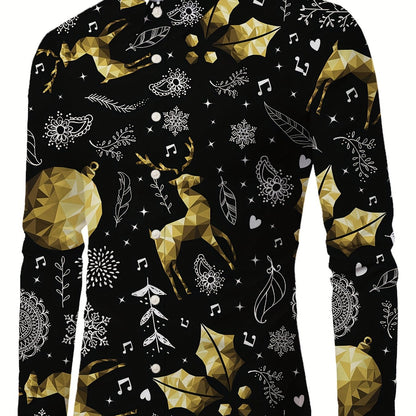 Festive Christmas Shirt | Men's Stand Collar | Button Detail | Holiday Style | Steven & Levon