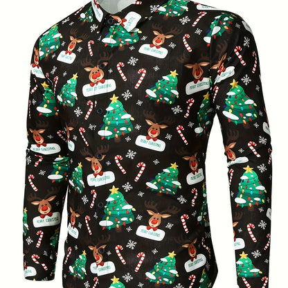 Festive Christmas Shirt | Men's Stand Collar | Button Detail | Holiday Style | Steven & Levon