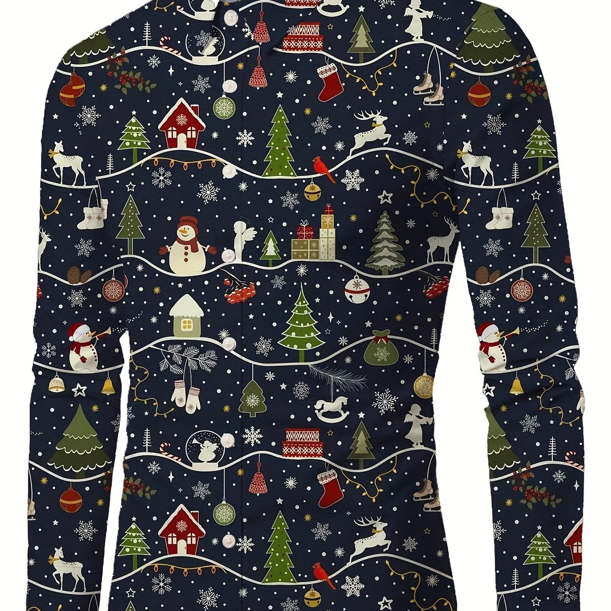 Festive Christmas Shirt | Men's Stand Collar | Button Detail | Holiday Style | Steven & Levon