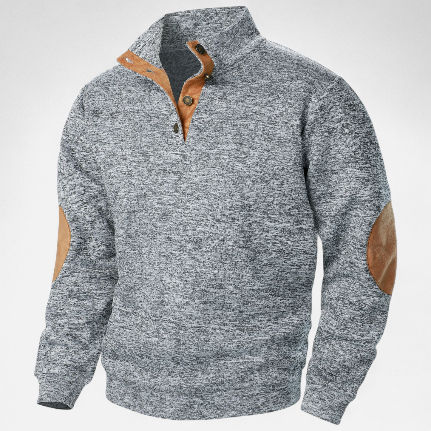 Men's Knitted Jumper | Stand Collar Half Button Pullover | Elbow Patch Sweater | Steven & Levon