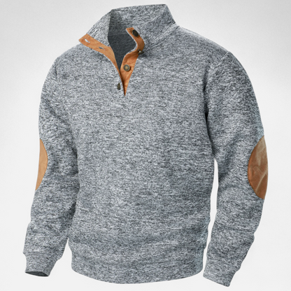 Men's Knitted Jumper | Stand Collar Half Button Pullover | Elbow Patch Sweater | Steven & Levon