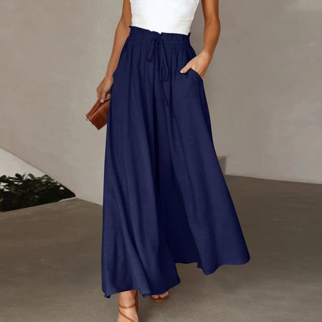 Linen Wide Leg Trousers | Women | High Waist | Drawstring | Side Pockets | Steven & Levon