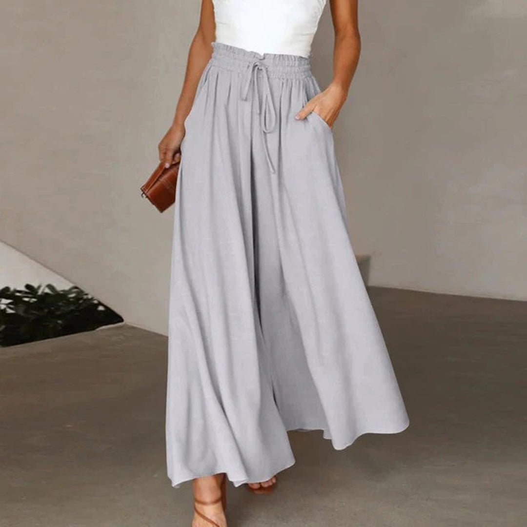 Linen Wide Leg Trousers | Women | High Waist | Drawstring | Side Pockets | Steven & Levon