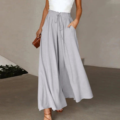 Linen Wide Leg Trousers | Women | High Waist | Drawstring | Side Pockets | Steven & Levon