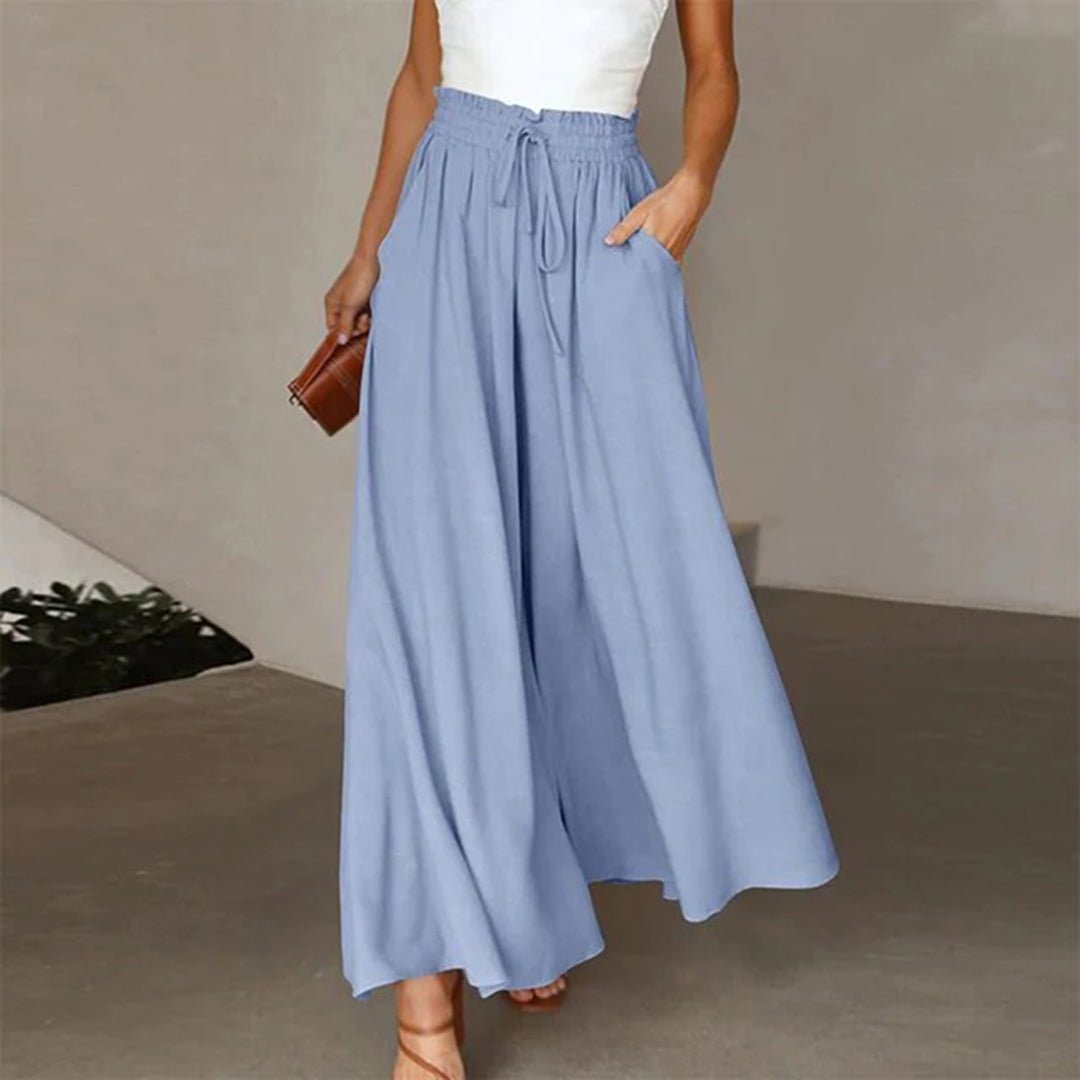 Linen Wide Leg Trousers | Women | High Waist | Drawstring | Side Pockets | Steven & Levon
