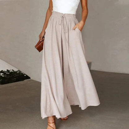 Linen Wide Leg Trousers | Women | High Waist | Drawstring | Side Pockets | Steven & Levon