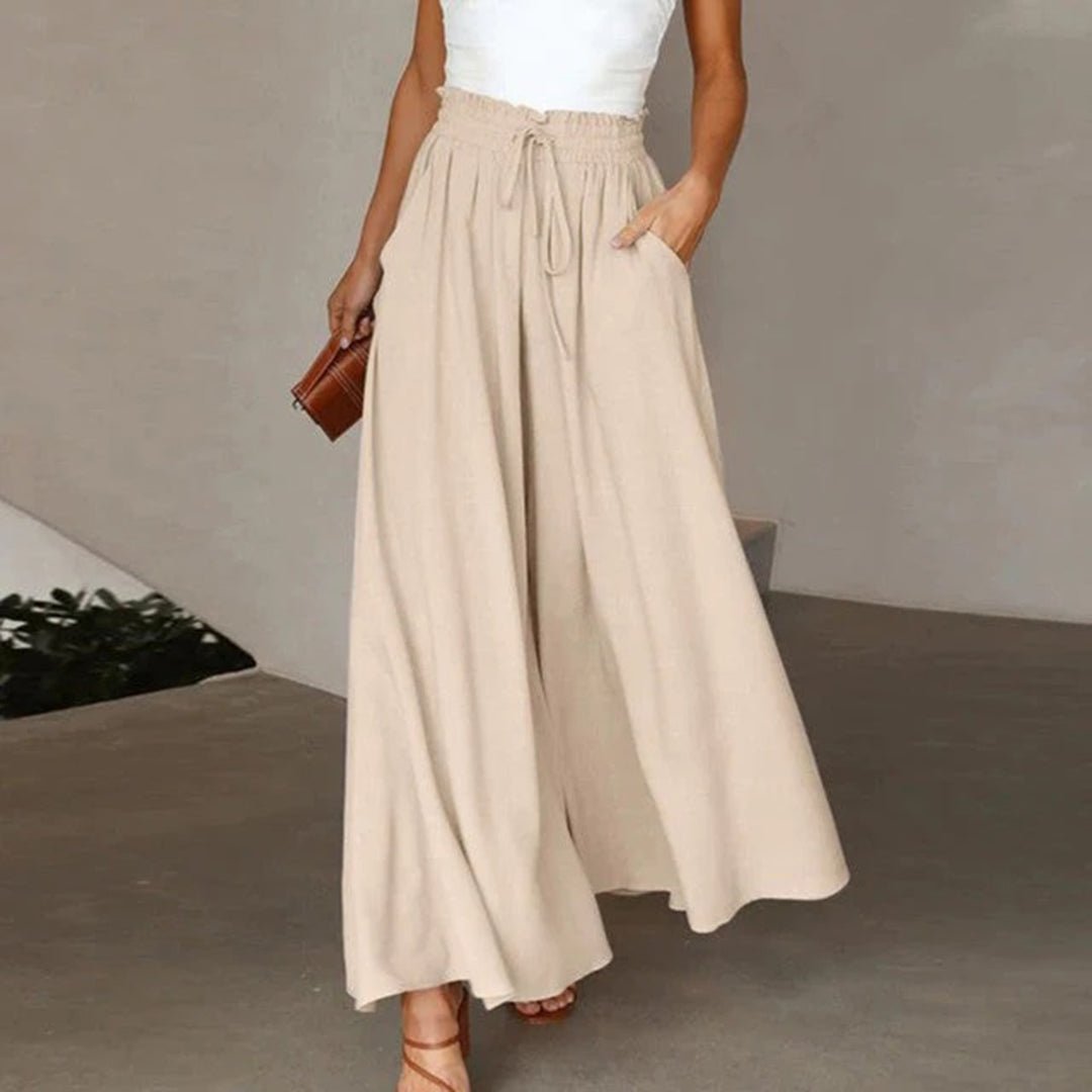 Linen Wide Leg Trousers | Women | High Waist | Drawstring | Side Pockets | Steven & Levon