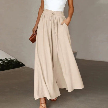 Linen Wide Leg Trousers | Women | High Waist | Drawstring | Side Pockets | Steven & Levon