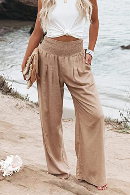 Linen Wide Leg Trousers | Women | High Waisted | Smocked Waist | Summer Pants | Steven & Levon