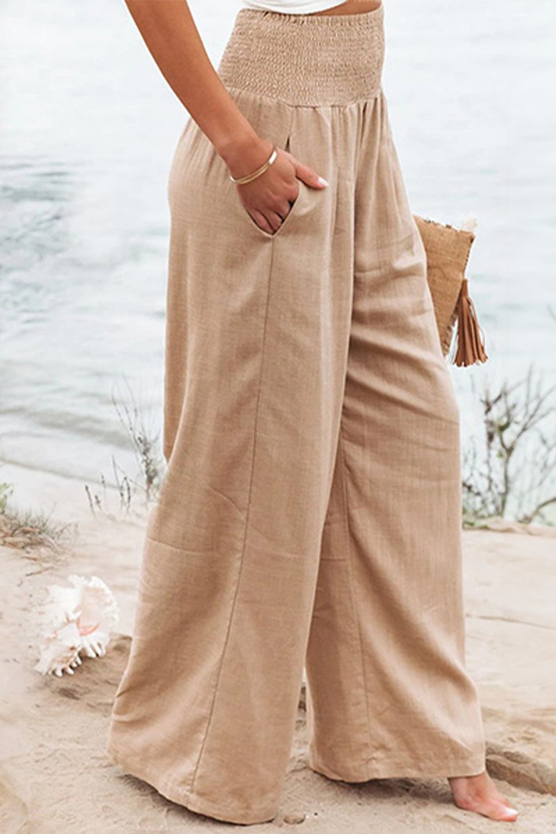 Linen Wide Leg Trousers | Women | High Waisted | Smocked Waist | Summer Pants | Steven & Levon