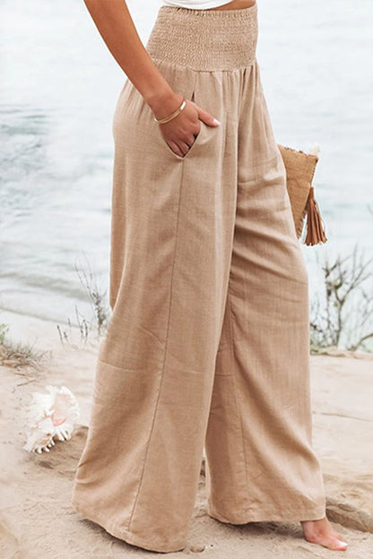 Linen Wide Leg Trousers | Women | High Waisted | Smocked Waist | Summer Pants | Steven & Levon